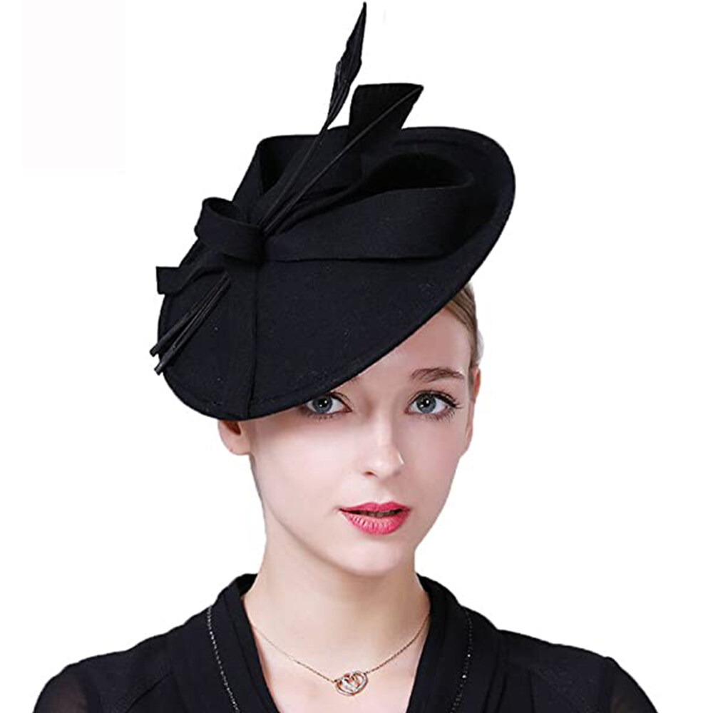 FS Black Feather Pillbox Hat for Weddings & Formal Events