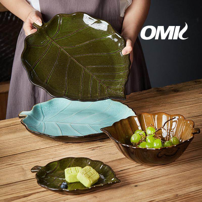 Omk phong cách cổ điển đồ đá lá hình dạng đĩa ăn tráng miệng nhỏ cho bánh đĩa đĩa gốm