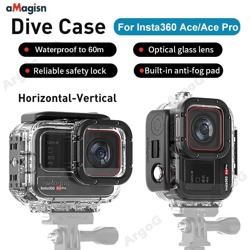 Amagins Diving trường hợp đối với insta360 Ace Pro/Ace 60m trường hợp không thấm nước Hỗ trợ ngang/dọc gắn trường hợp ACE phụ kiện chuyên nghiệp