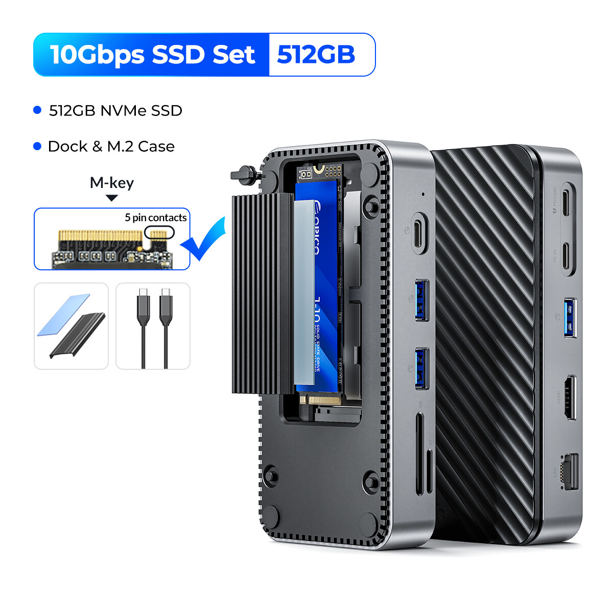 ORICO M.2 SSD Bao Vây USB C trạm nối Với quạt tản nhiệt 10Gbps 4K 60Hz HDMI RJ45 SD/TF trạm nối USB