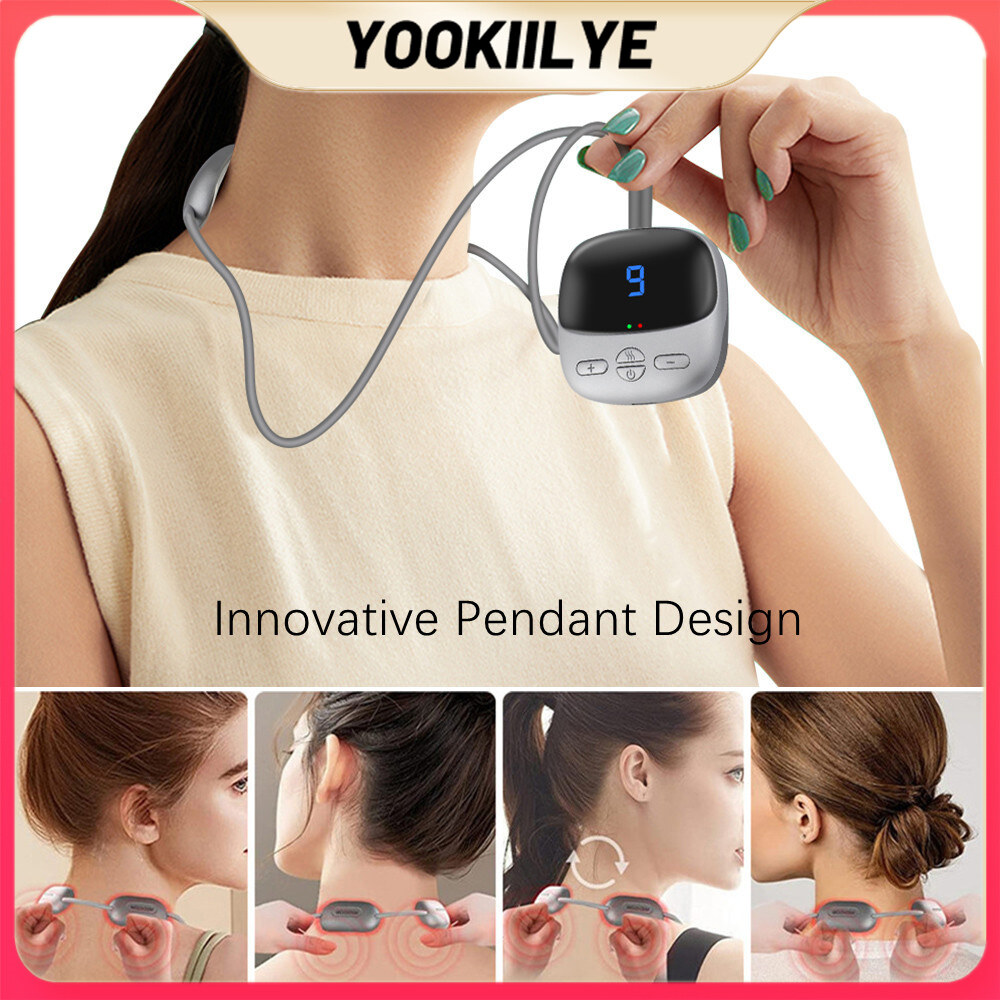 Yookiilye máy mát xa cột sống cổ dòng điện siêu nhỏ máy mát xa cổ treo máy mát xa vai và cổ nén nóng tiện dụng tens + ems thông minh