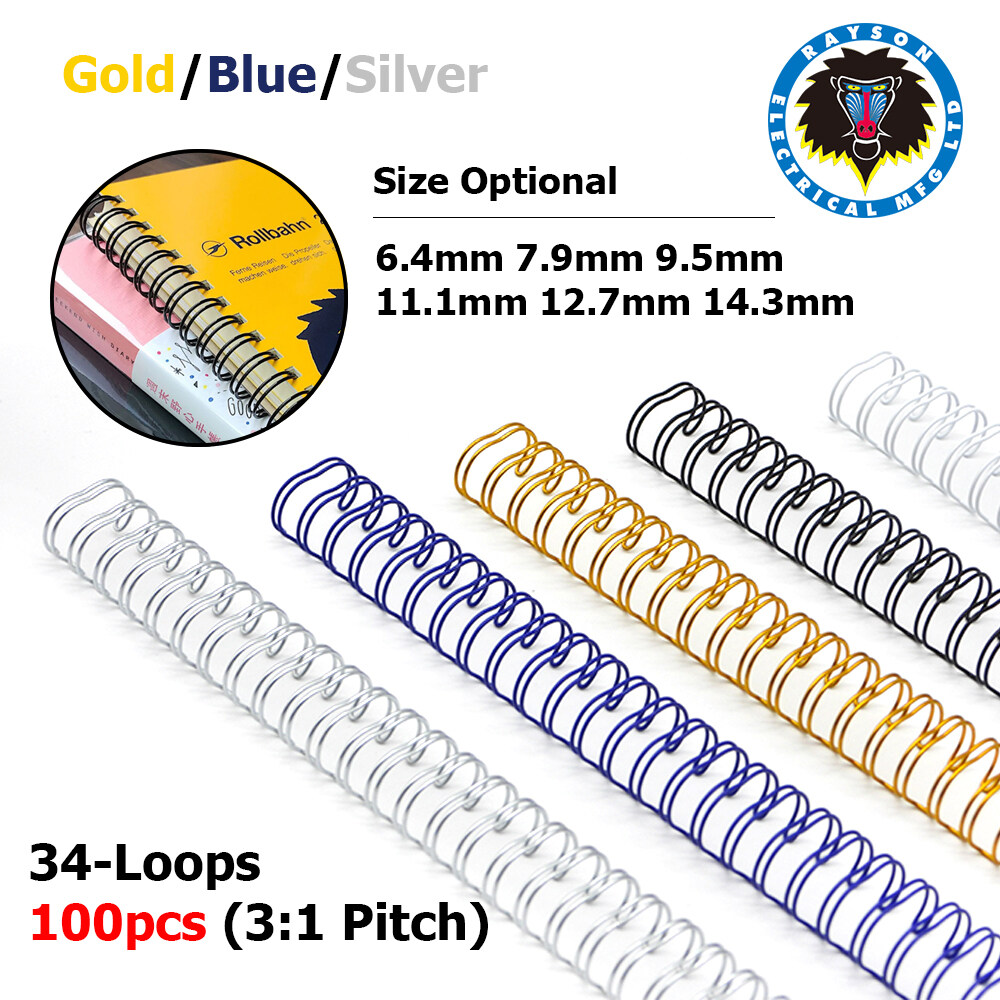 Rayson 100pcs Vòng ràng buộc dây 3: 1 Pitch 69mm-143mm 34-Loop Wire Binder A4 Double Wire O Rings 12