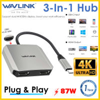 Wavlink USB-C to Dual 4K HDMI 3-in-1 Display Adapter Chế độ gương cắm và chạy kép HDMI 4K 60hz và Chế độ mở rộng (yêu cầu chế độ sao lưu DP) với sạc PD 87W cho Windows Mac OS Linux Android iPad Pro Trạm cắm Type-C