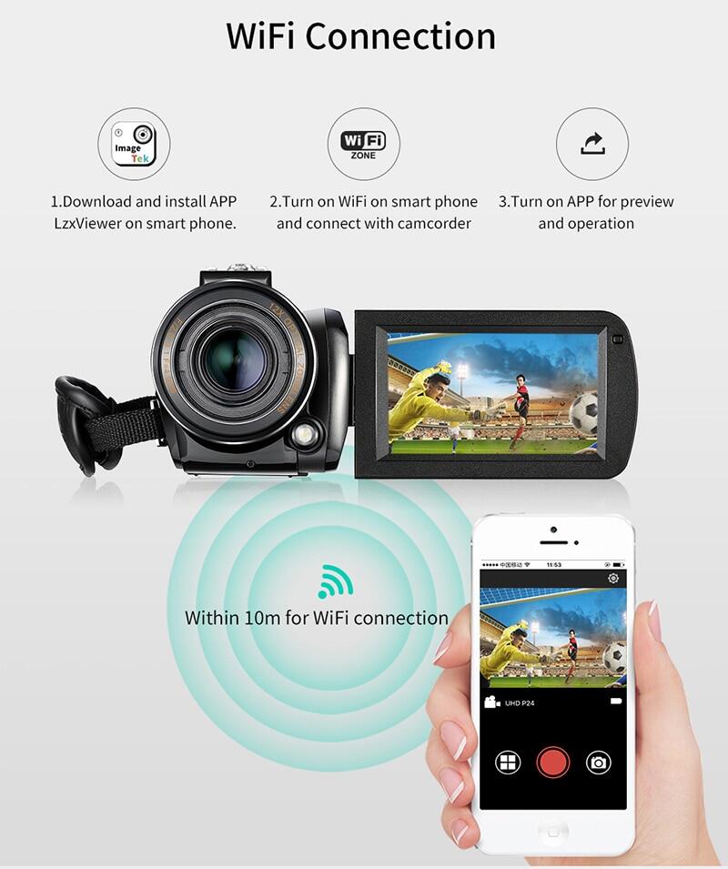 รูปภาพเพิ่มเติมของ 4K กล้องวีดีโอ ORDRO AC5 UHD เครื่องบันทึกวีดีโอพร้อม12x Optical Zoom 3.1 "IPS HD 1080P 60FPS ดิจิตอล WiFi Vlog กล้องวิดีโอ