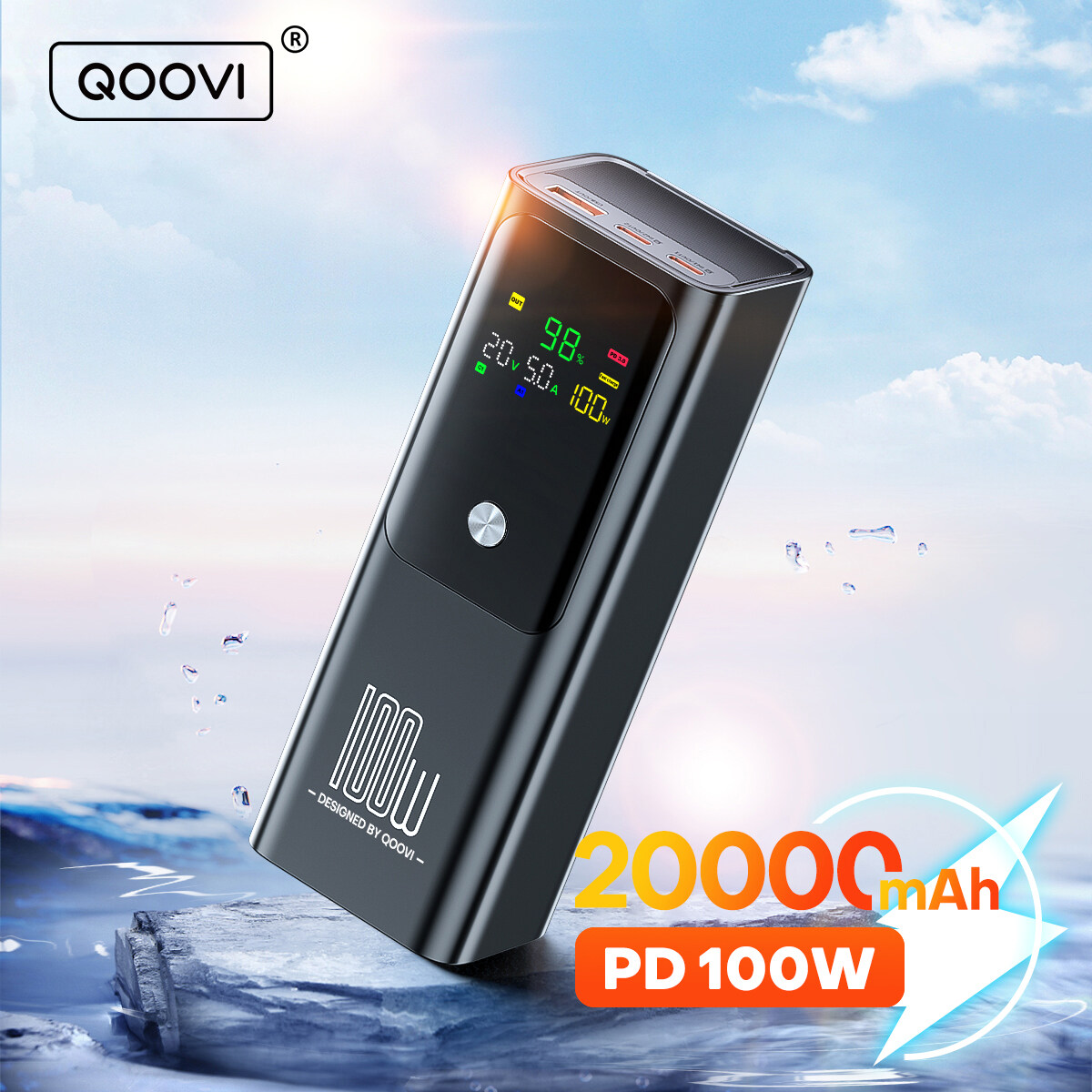 QOOVI PD 100W sạc dự phòng 20000mAh Công suất Ốp tích hợp pin dự phòng Đồ sạc di động với màn hình LED kỹ thuật số sạc điện thoại iPhone nhanh MacBook Samsung Xiaomi Oppo Powerbank