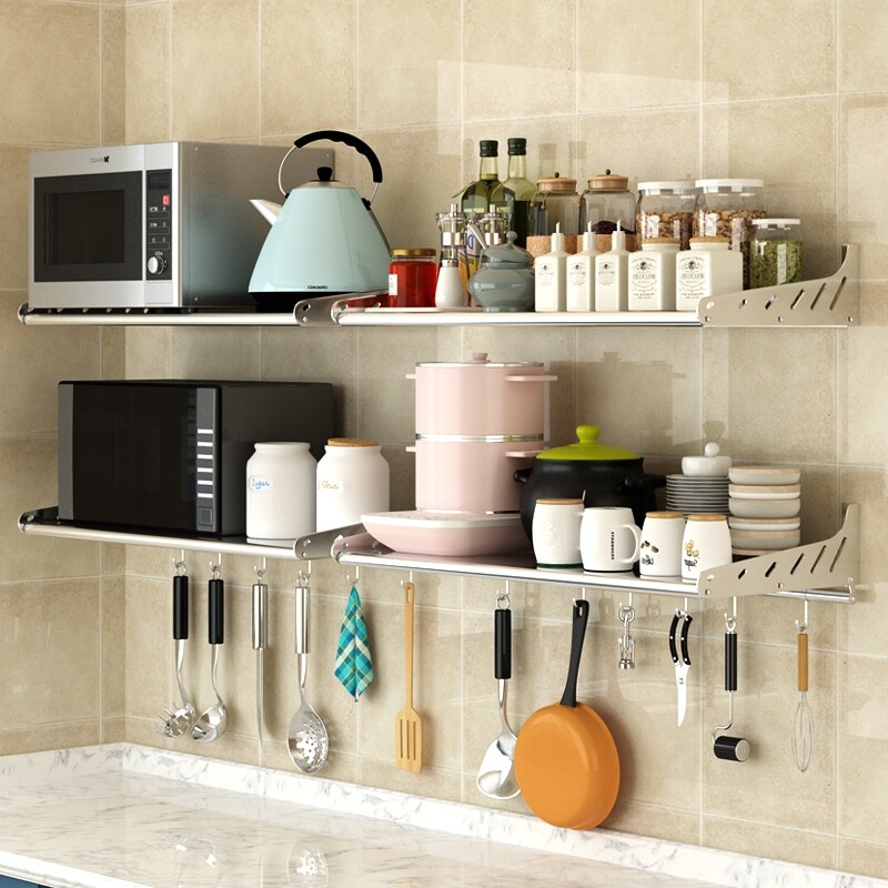 Gambar 304 stainless steel kitchen shelf on the wall to receive frame hanging rack microwave oven utensils pot hanging rack