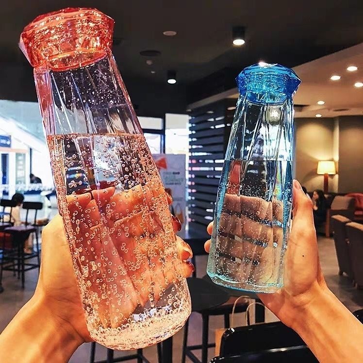 Gambar GiiMall?Free shipping?Diamond Glass bottle New Student Water Cup Outdoor Sports Lovers Cup