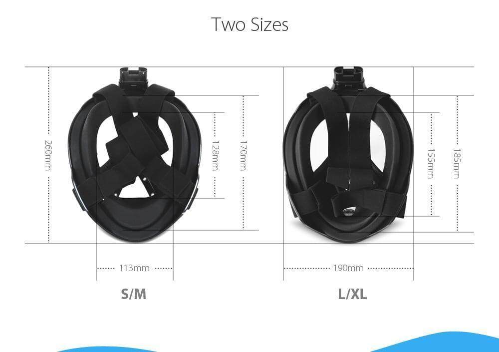M2068G Full Face Snorkel Mask Water Sports Diving Equipment for Action Camera DV- Black L / XL