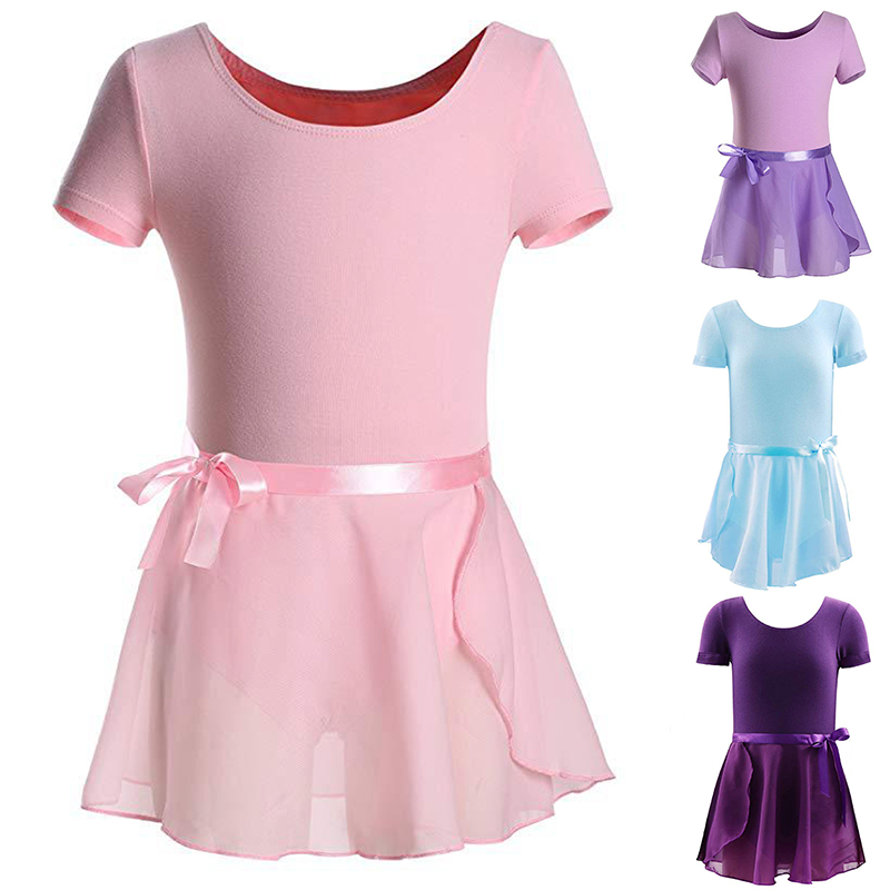 Cô gái quần áo nịt múa ba lê cotton ba lê trang phục tay ngắn múa ba lê lớp trang phục thể dục dụng cụ với voan gắn váy một bộ nữ diễn viên ballet quần áo