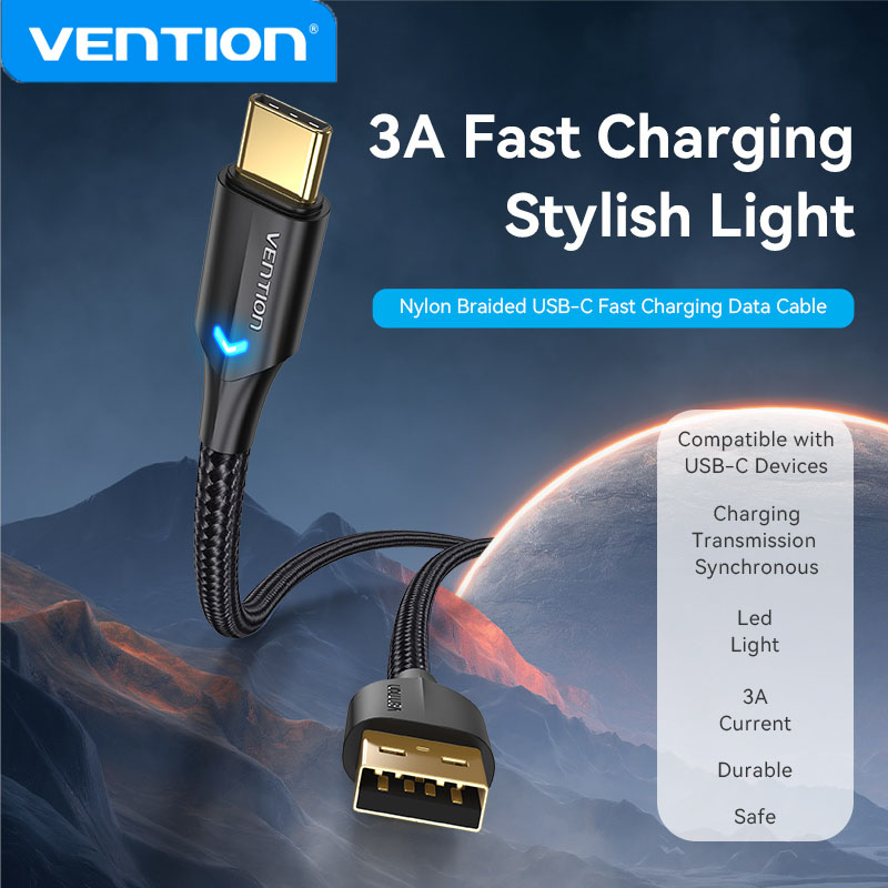 Vention cáp micro usb cáp dữ liệu usb sạc nhanh 3a led cáp bện nylon 3a cho samsung huawei xiaomi oppo vivo moblie điện thoại ps4 máy tính bảng cáp android cáp sạc nhanh usb sang micro usb 2.0