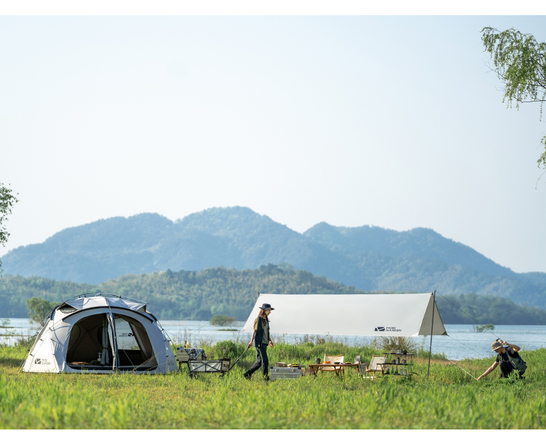 MOBI GARDEN Buitencamping Familietent Royal Castle voor glamping, zonnebrandcrème voor grote ruimtes