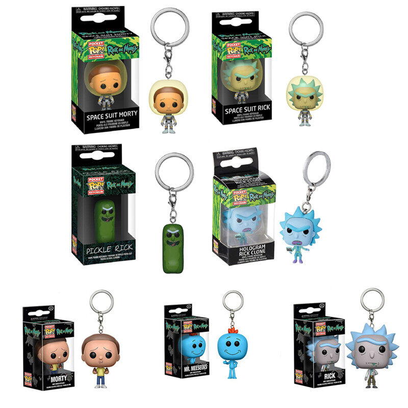 Hộp ban đầu Funko POP Rick và morty Keychain PVC Rick morty Mr. meeseeks nhân vật phim hành động Mặt dây chuyền Quà Tặng