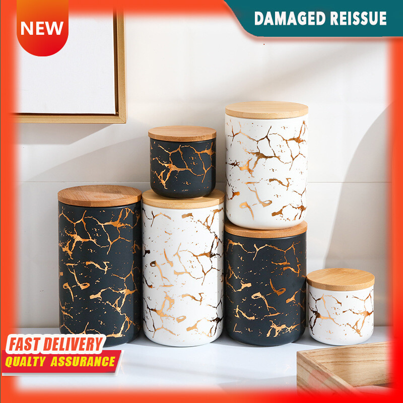 Gambar Marble Ceramic Cans Tea Cans Kitchen Sealed Storage Cans Grains Storage Coffee Cans
