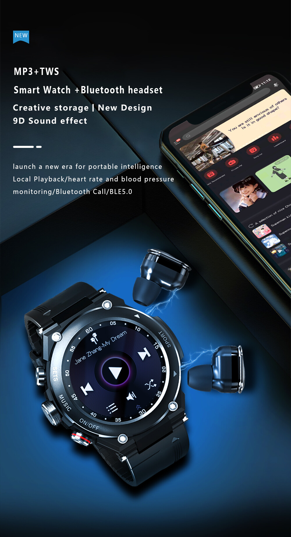 Amorus LEMFO T92 Jam Tangan Pintar TWS, Arloji Cerdas Olahraga Bluetooth 2  Dalam 1 dengan Monitor Detak Jantung Tekanan Darah | Lazada Indonesia