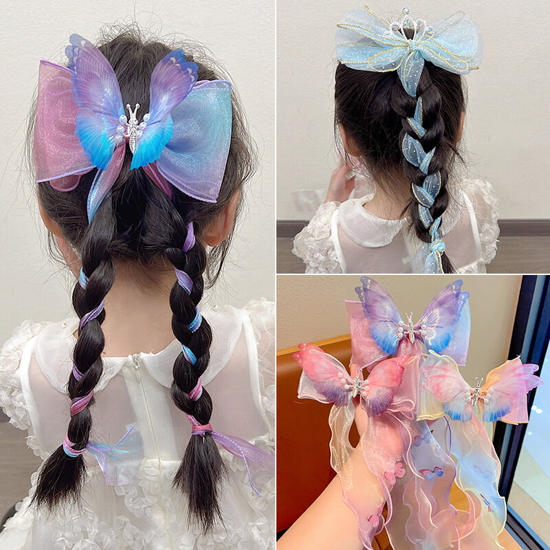Năng động bướm dài Ribbon Kẹp tóc Thời trang mới Gradient Bow dài Ribbon kẹp tóc trẻ em bện đuôi ngựa Ribbon kẹp tóc cho cô gái phụ nữ Phụ kiện tóc