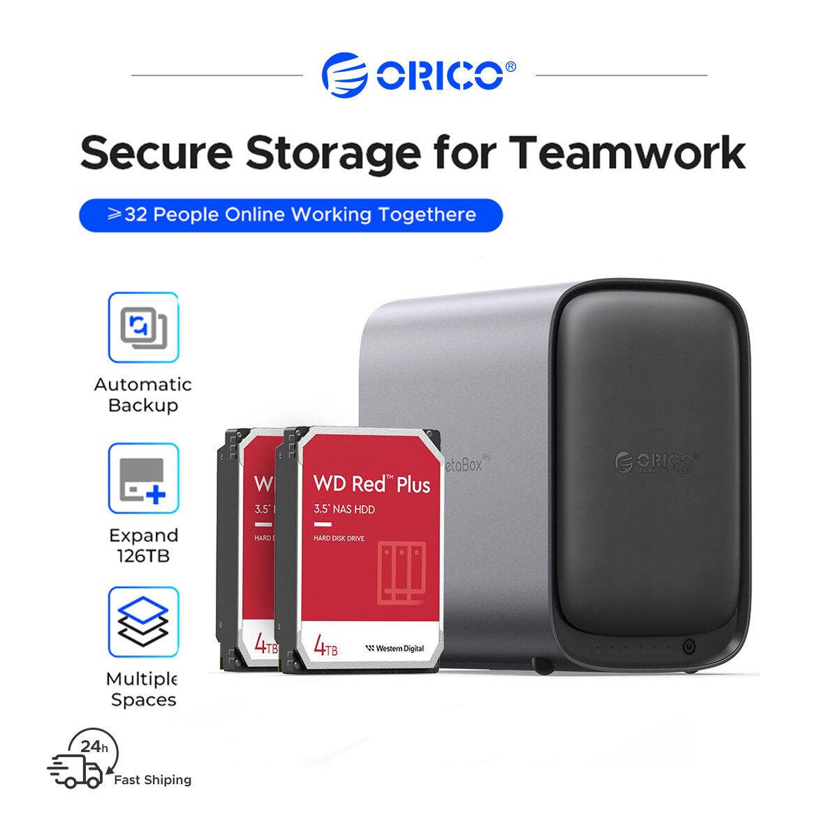 ORICO 5-bay/2-bay Máy tính để bàn NAS cho 2.5/3.5 HDD/SSD 110TB Max 8GB DDR4 RAM 2 * 2.5gbe, 2 * M.2 NVMe khe cắm mạng lõi kép kèm theo lưu trữ
