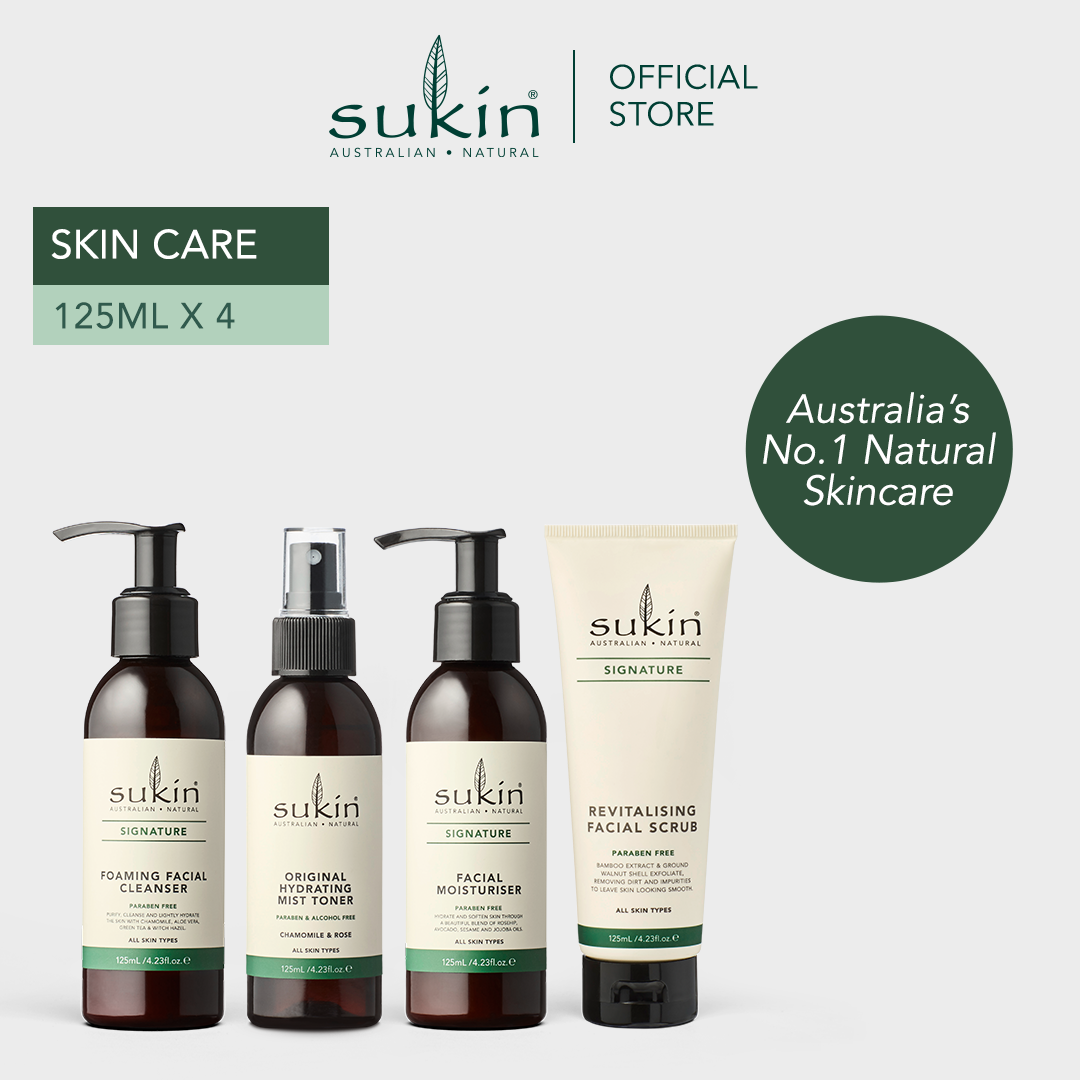 Gambar Sukin Signature Skincare 125ML Set  Revitalising Facial Scrub + Foaming Facial Cleanser + Hydrating Mist Toner + Facial Moisturiser
