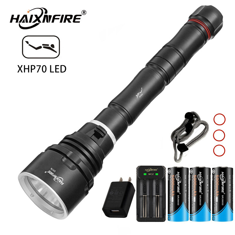 HaixnFire DV76 scuba diving flashlight XHP70 LED Waterproof flashlight 10000 lumen Camping light Underwater fish lamp ราคา 2,299 บาท*ส่งฟรี