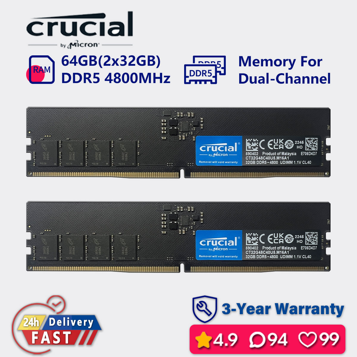 Crucial 64Gb Ddr5-5600 Udimm Ram For Faster Load Times & Enhanced