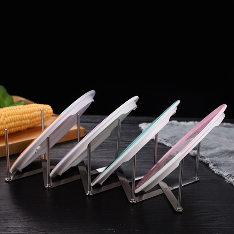 Gambar Kitchen Organizer Rack Pot Lid Rack Stainless Steel Spoon Plate Holder Shelf Cooking Dish Tray Stand Storage Foldable Plate Rack
