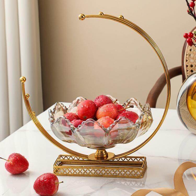 Gambar Nordic High grade Metal Glass Dried Fruit Plate Wholesale Light Luxury Fruit Plate Home Living Room Crystal Storage Plate Ornaments