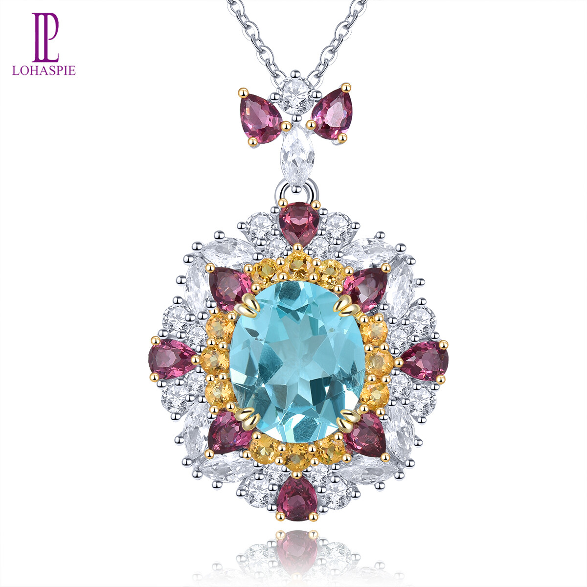 Lohaspie Jewelry Real 10 Carats Solid Sterling Silver 925 Pendant Natural Sky Blue Topaz Rhodolite Garnet Pendant Silver Pendant 925 Original Women Fashion Pendant Jewelry ราคา 2,799 บาท*ส่งฟรี