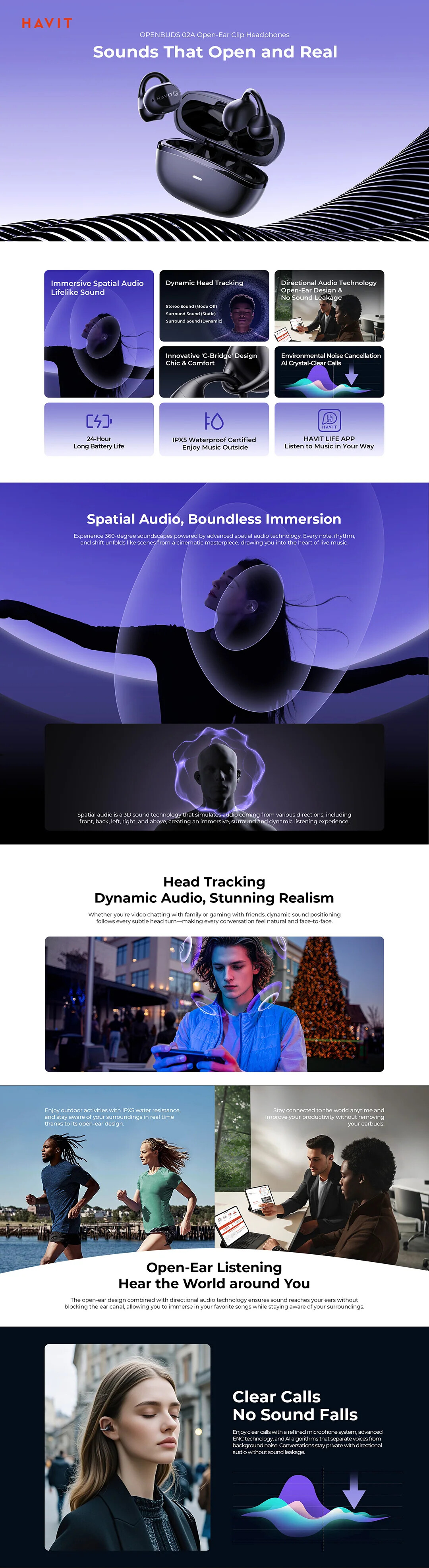 Havit OWS916 LITE Open-Ear Earbuds Wireless Earphone Bluetooth 5.4 Headphone_voghion.com