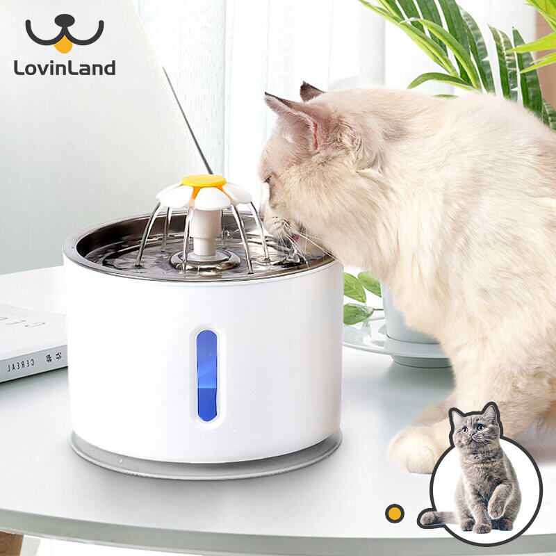 Cat Water Fountain Stainless Steel Top Pet Water Fountain for Small Dog and Cat with LED Light and Water Level Window - ยี่ห้อ Lovinland ราคา 865 บาท*ส่งฟรี