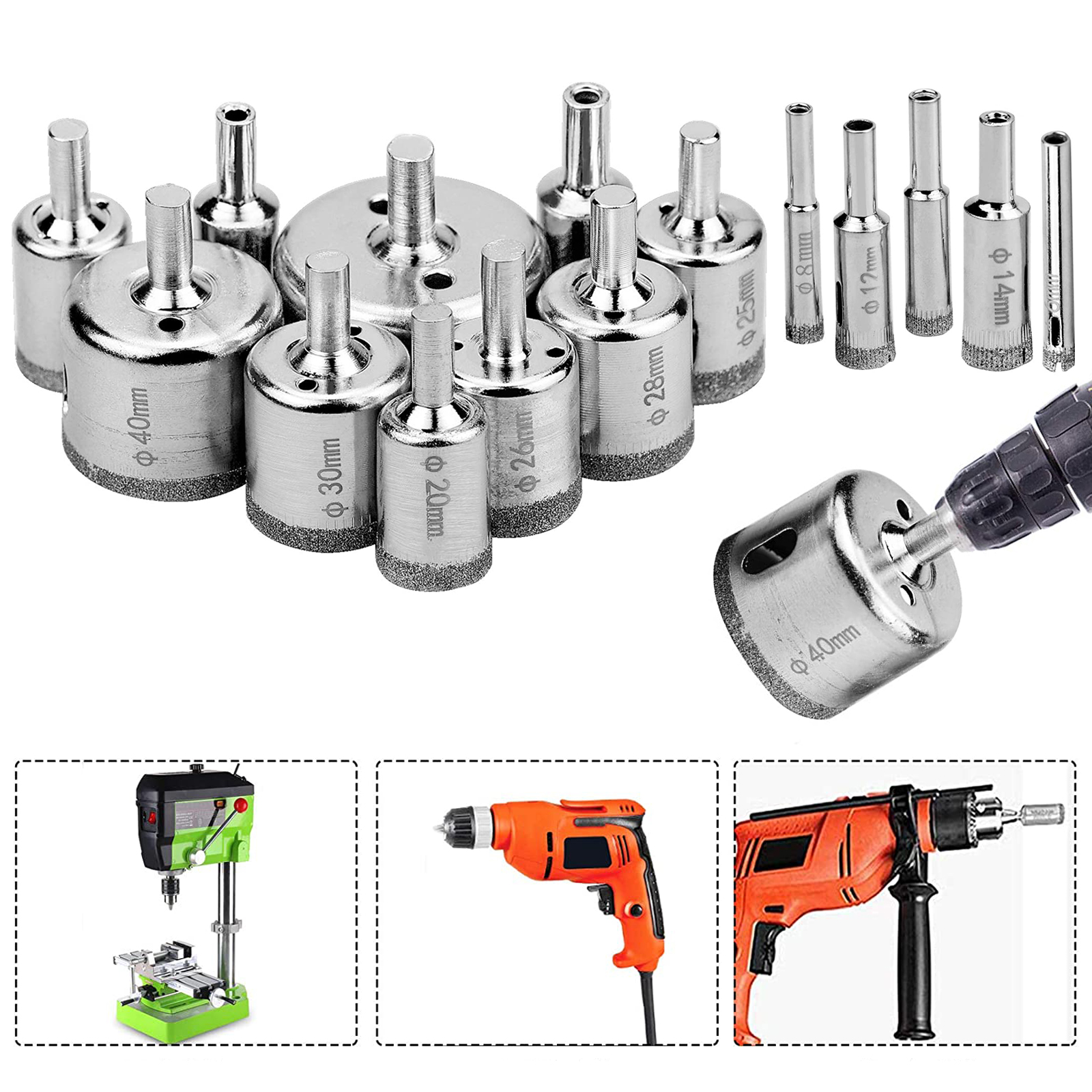 15 Pcs Tile Hole Cutter Set, Diamond 