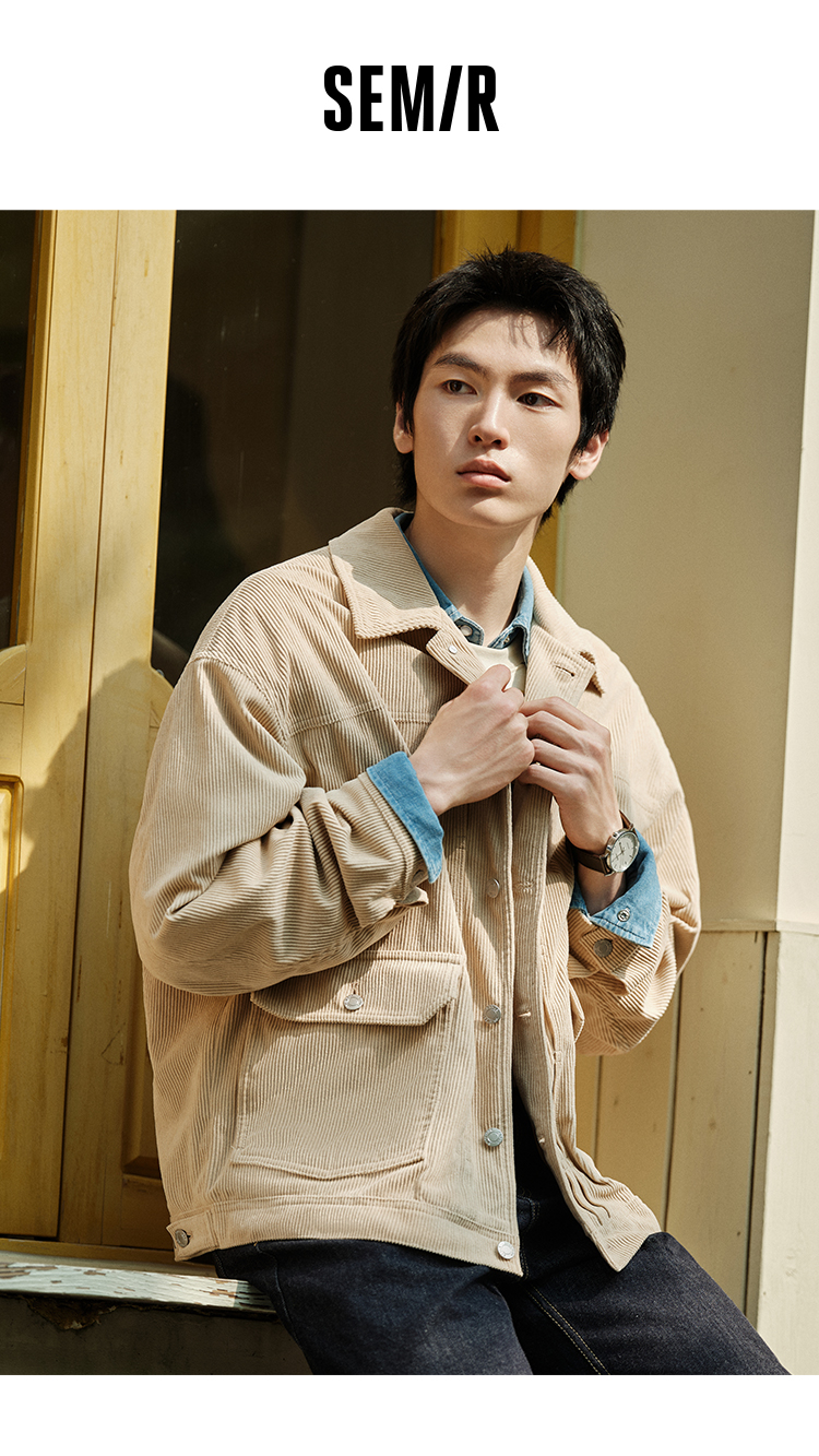 Semir Men'S Jacket For Autumn 2024 Made Textured Vintage Corduroy Fabric Featuring Stylish Versatile Work Clothes-Inspired Top Perfect For Fashionable Look · v4