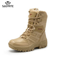 SAGYRITE Size 39-47 Men Military Leather Boots Special Forces Tactical Desert Combat Boots Outdoor Shoes Hiking Boots Work Shoes