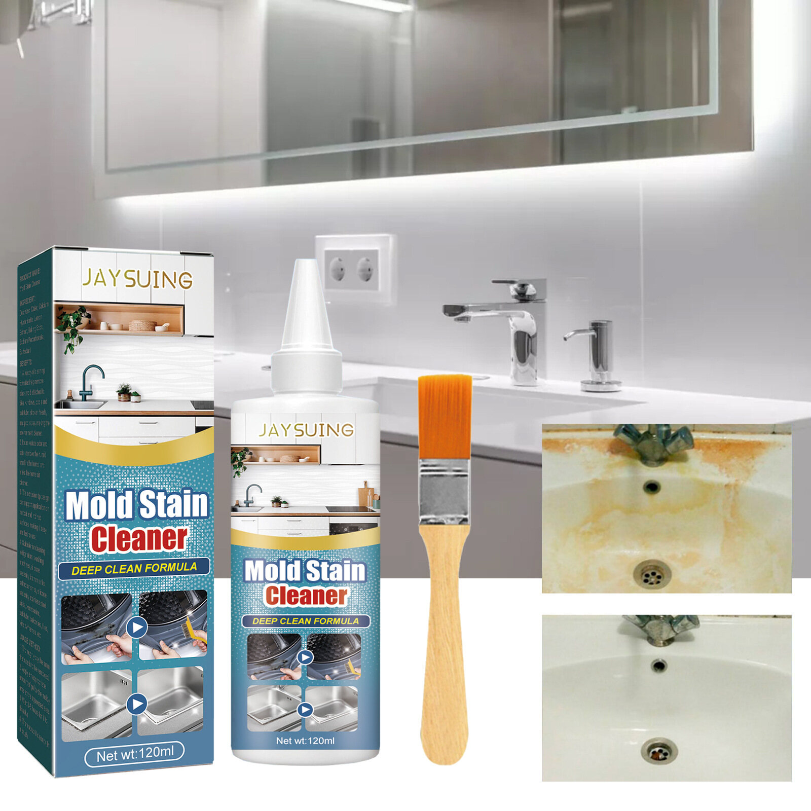Jaysuing Mold Stain Remover Spray Cleaning Spray Tile Dirt Wash Spot Remover Shower Door Cleanser Kitchen Bathroom Cleaner Household Chemical Deep Down Wall Mold Mildew Remover Cleaner Caulk Gel Mold Remover Gel Contains Chemical Free Wood ราคา 180 บาท*ส่งฟรี