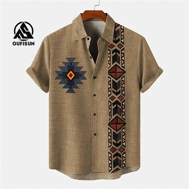  Áo sơ mi cổ điển người đàn ông của dân tộc Áo sơ mi quá khổ Bộ lạc áo sơ mi nam Áo sơ mi Hawaii 