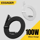 Essager 100W Khuỷu Tay Loại C Cáp Type-C Để Type-C L-Hình Dạng Khuỷu Tay Thiết Kế Cáp USB C-C 100W điện thoại sạc nhanh C-C 5A sạc nhanh cuộn dây Dữ Liệu Cho Máy Tính Xách Tay Máy Tính Bảng MacBook Pro Iphone17 16 15 iPad Xiaomi Samsung huawei
