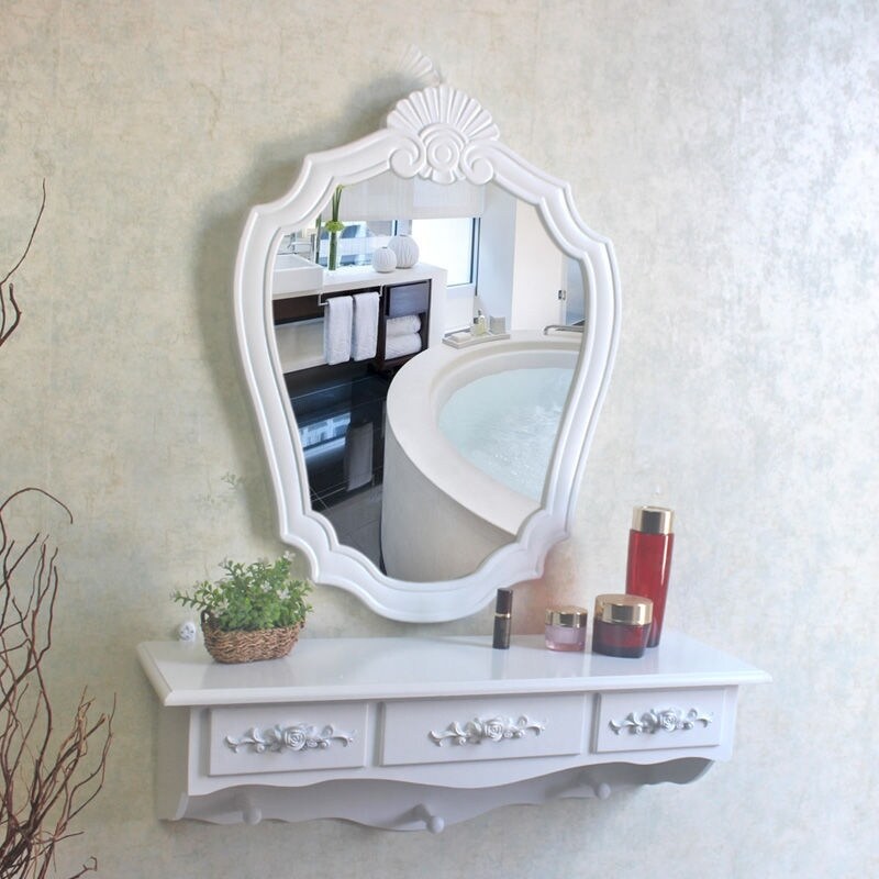 Gambar high quality Simple European style mirror tile wall free punch Xian toilet wall hanging bathroom mirror beauty salon makeup mirror factory direct sales