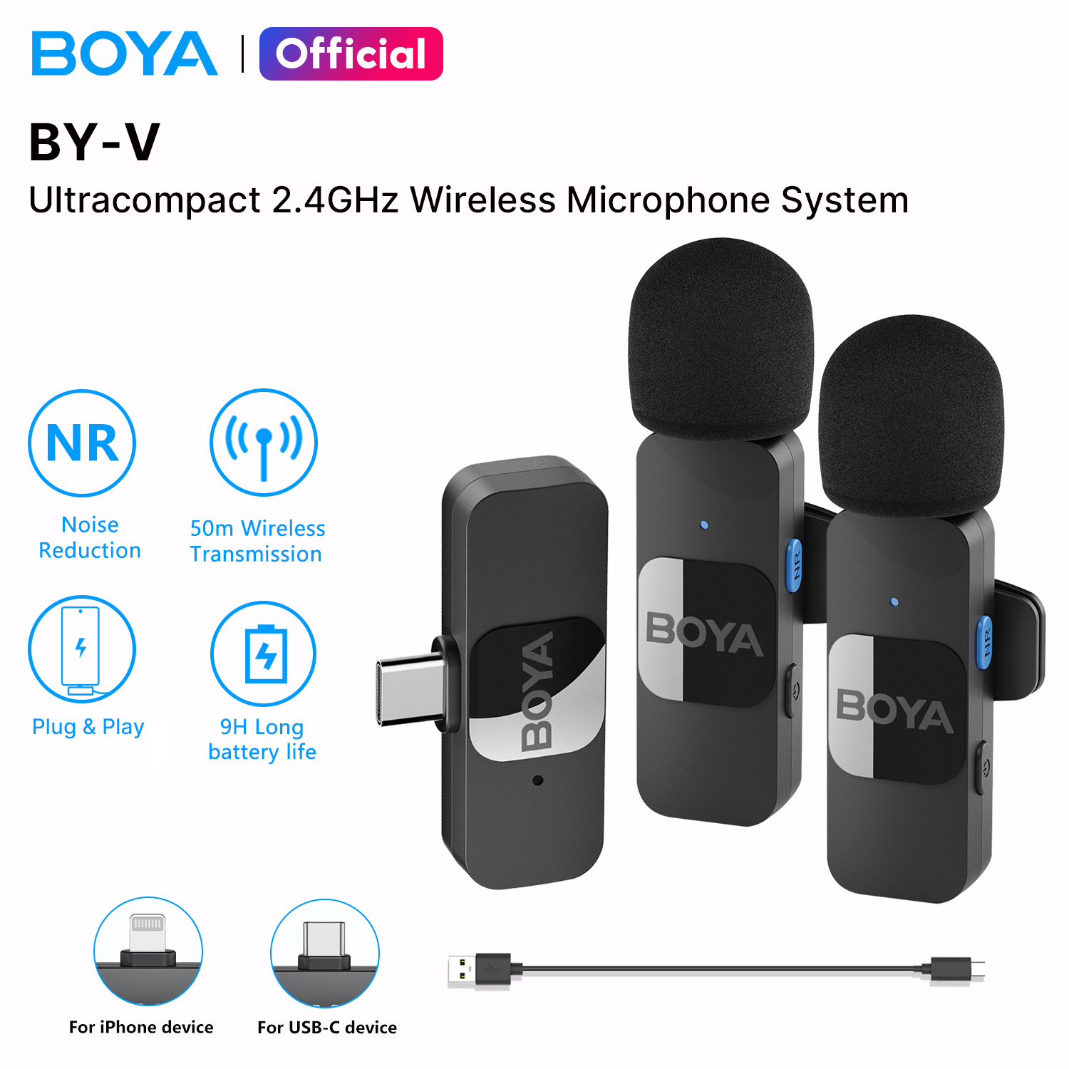 BOYA BY-V1/V2 Wireless Microphone Lapel Microphone Noise Cancelling Vlogging Mic for iPhone Android ราคา 959 บาท*ส่งฟรี