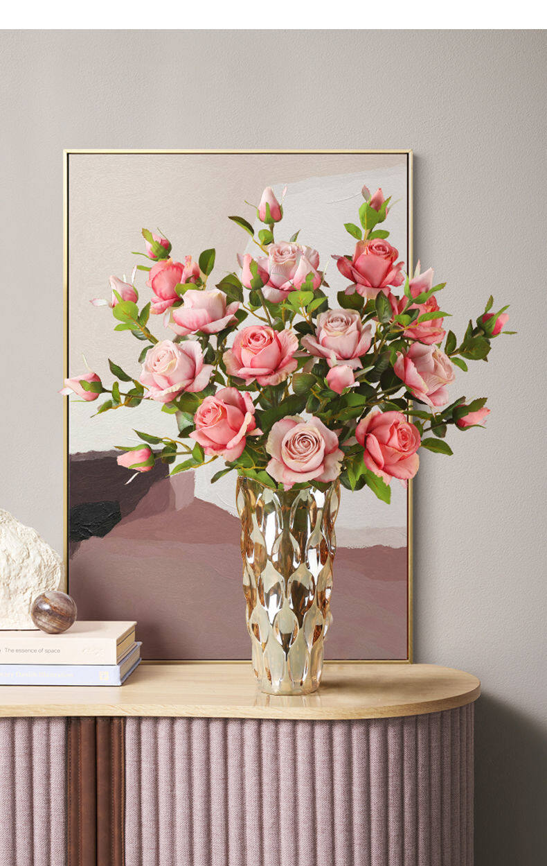 Fake rose flower artificial flower decoration bouquet living room high-end decoration vase flower arrangement desktop small ornaments plastic flowers