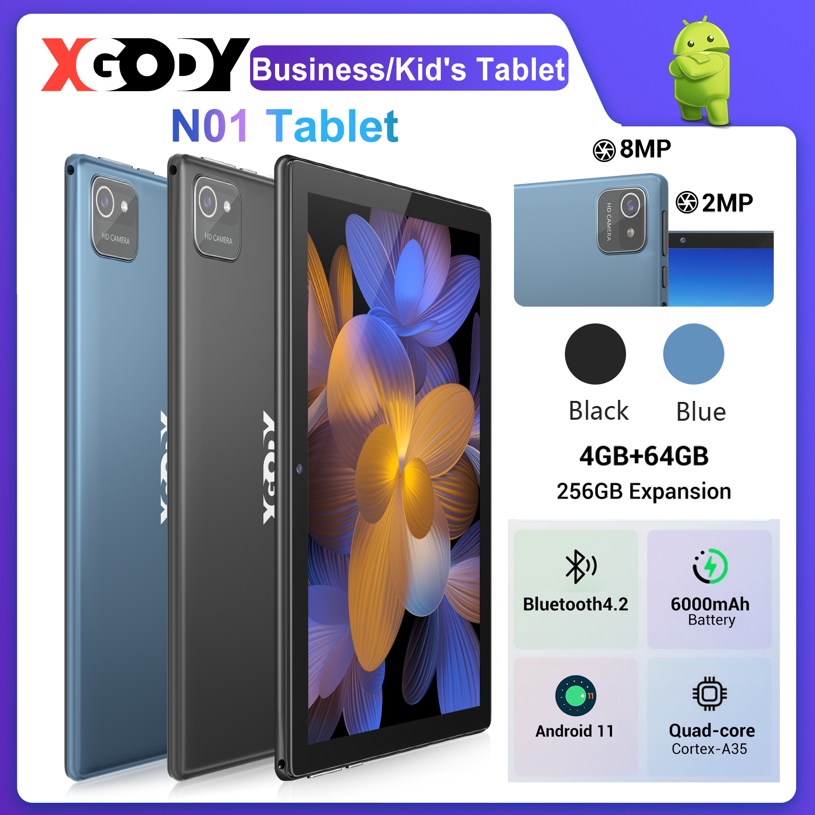 XGODY N01 Android 11.0 10.1 inch Quad-core Business Tablet Legit Kid's Tablet PC HD Display 4GB + 64GB Support Iwawa Software Free Shipping ราคา 2,335 บาท*ส่งฟรี