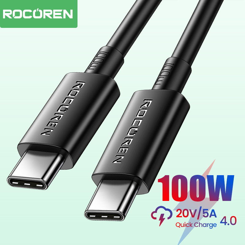 Rocoren 100W USB C To USB Type C Cable Fast Charging Charger Cord USB-C 5A TypeC Cable For Macbook S