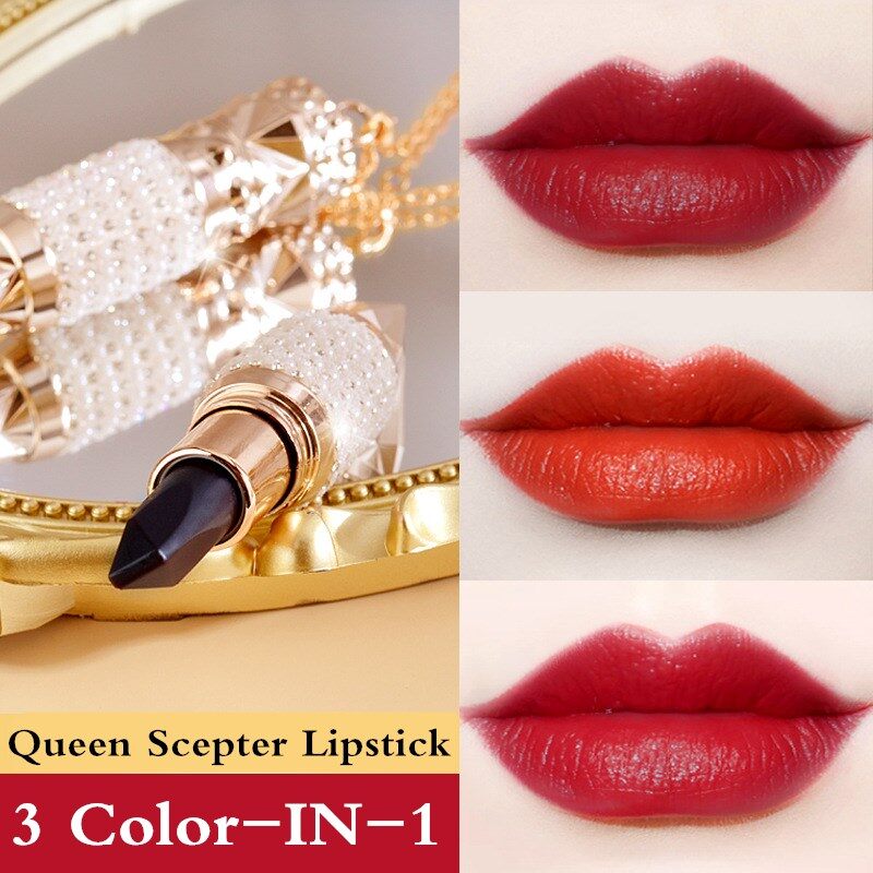 Gambar Queen Scepter Lipstick 3 color In One Waterproof Matte Soft Mist Lips Velvet Red Lipstick