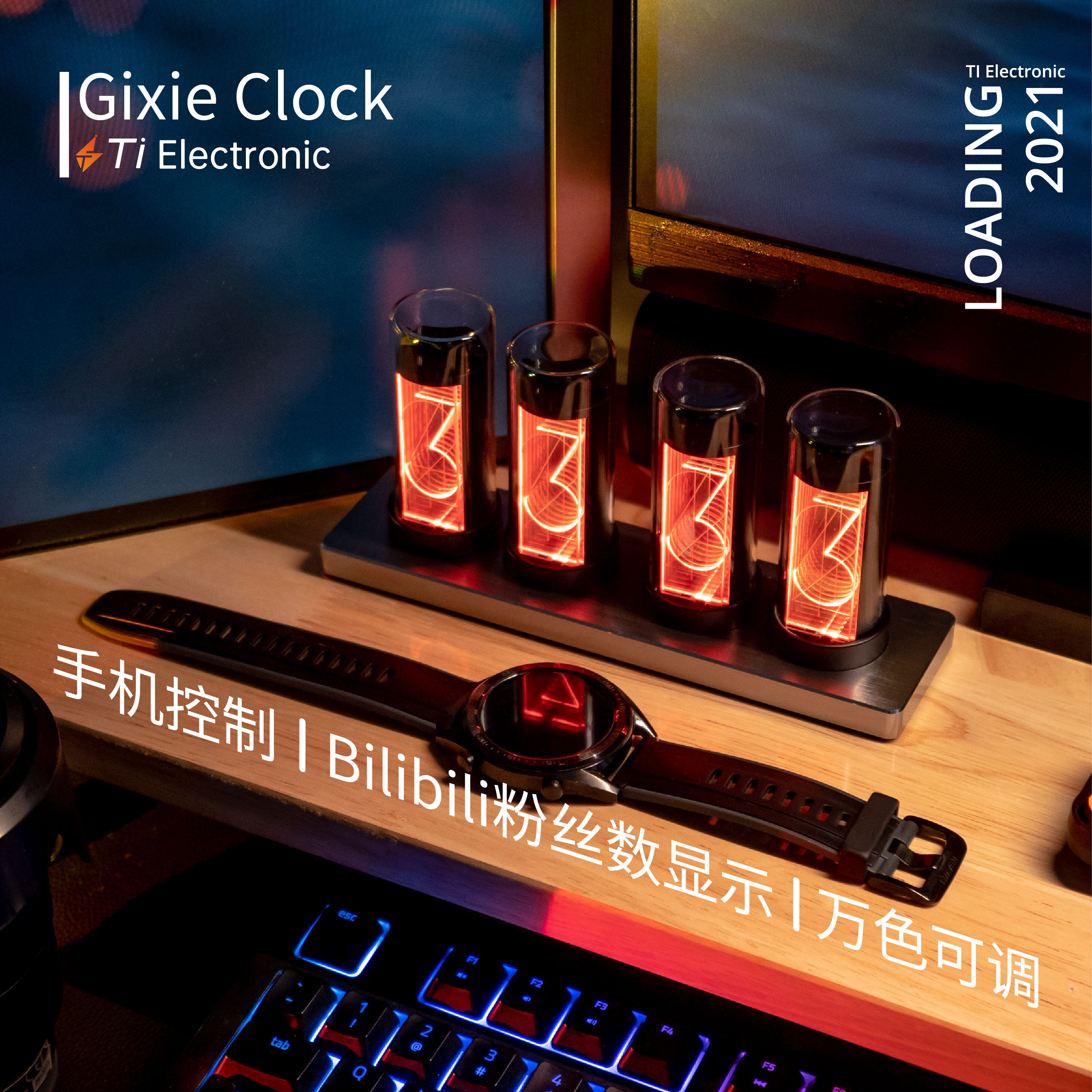Kỹ thuật số nixie Glow ống đồng hồ kim loại gỗ RGB đồng hồ để bàn LED im lặng sang trọng màn hình điện tử đồng hồ