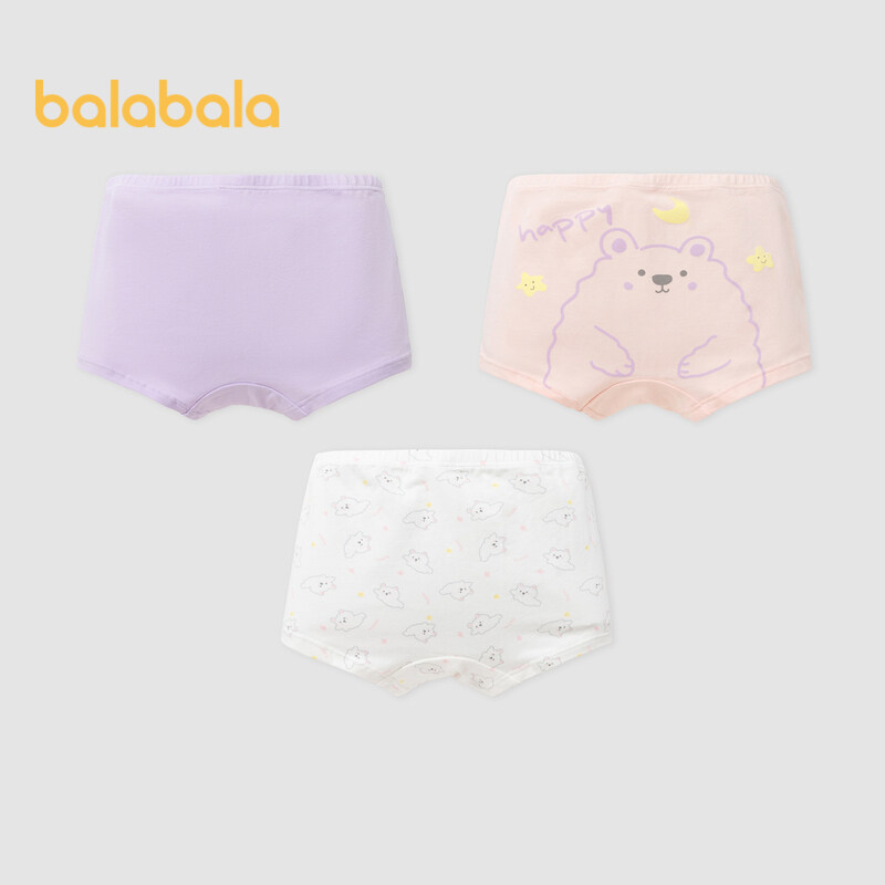 Balabala bé gái mới biết đi Đồ lót cotton phẳng vuông Quần short không Clip PP ba gói đồ lót