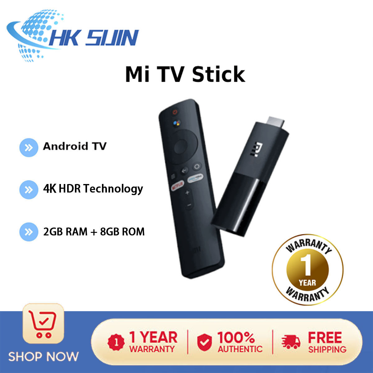 Xiaomi TV Stick 4K Android TV 11 Quad-Core CPU 2GB RAM 8GB ROM Smart HDR Chromecast Dolby Atmos & Vision Bluetooth Remote Control with Google Assistant Harga 247 Ringgit*Penghantaran Percuma