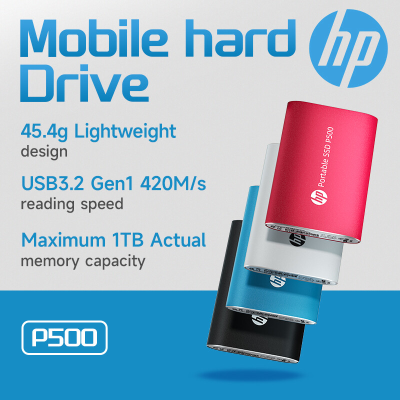 HP Metal Portable SSD 1TB - 420MB/s High-Speed Gradient Design Plug-and-Play P500 ราคา 1,329 บาท*ส่งฟรี
