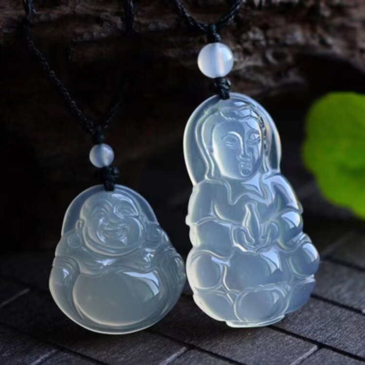 Mặt dây chuyền hình Quan Thế Âm Canxedon tự nhiên cho nam giới Agate Mặt dây chuyền hình phật cho Phật Cười Phật Di Lặc cho nam giới và phụ nữ
