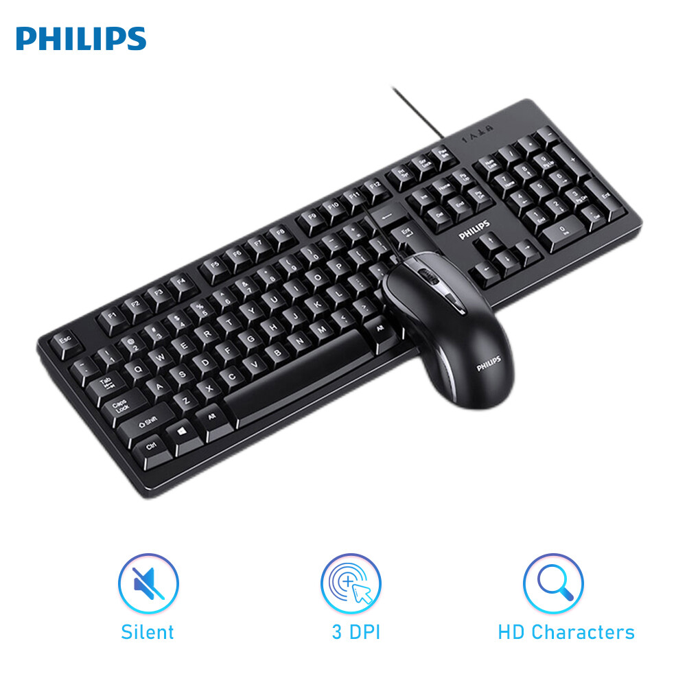 PHILIPS C214 (SPT6214) Cổ Điển Máy Tính Để Bàn Bàn Phím Có Dây USB & Combo Chuột Set Combo Cho Văn Phòng Nhà Cửa PC Máy Tính Xách Tay Máy Tính Để Bàn