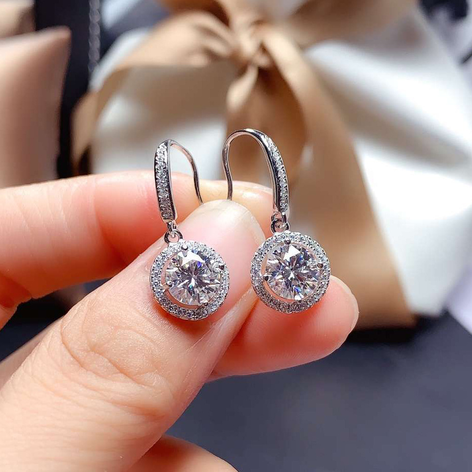 Bông tai kim cương mosan trắng nhập khẩu nguyên chất cho nữ 1 karat