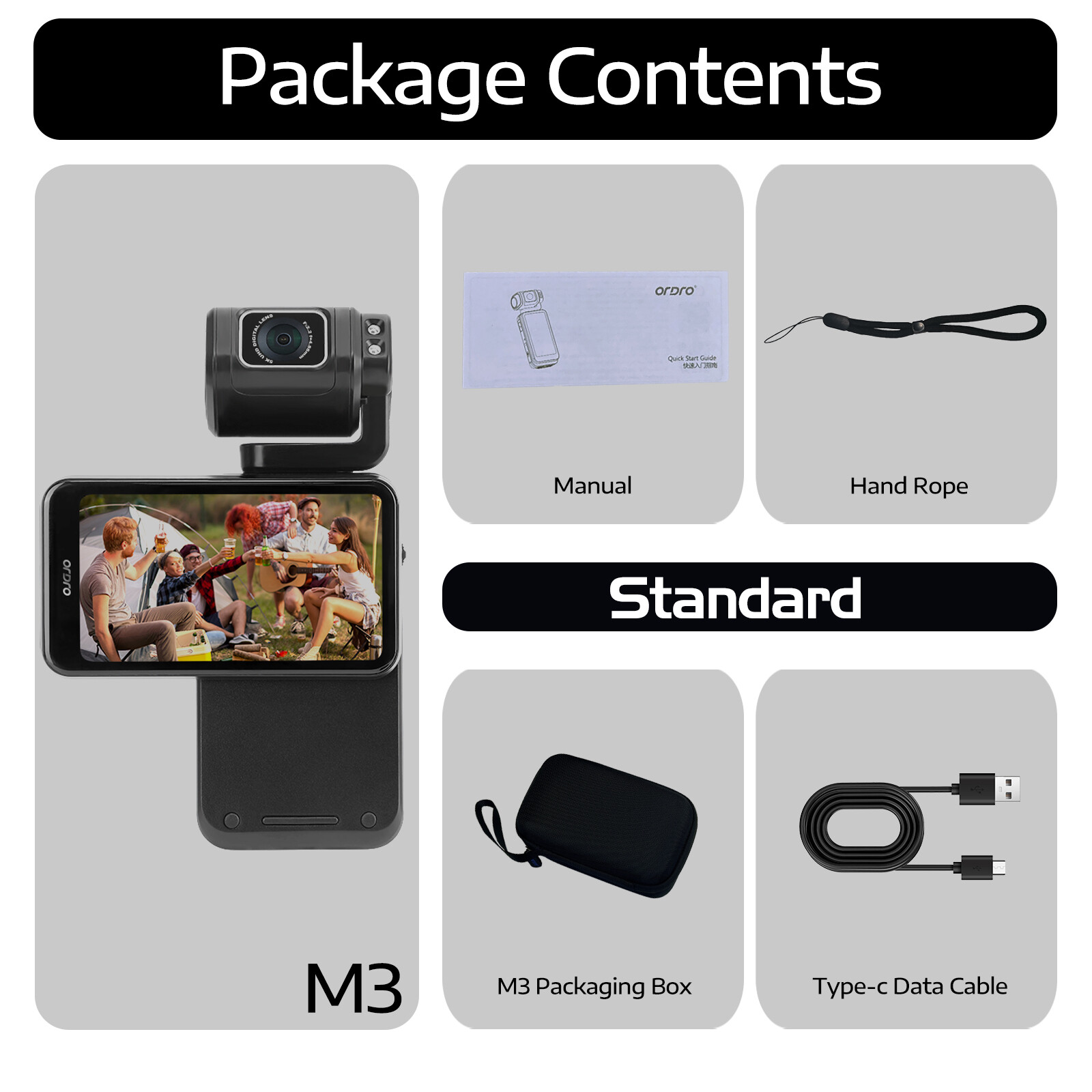 Ordro M3 5K máy ảnh bỏ túi Gimbal cầm tay Chống Rung Vlog Máy Quay Phim Di Động máy quay video