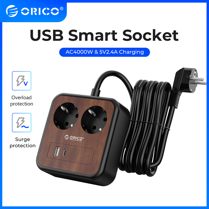 Orico ổ cắm điện di động 2ac ổ cắm điện sạc nhanh usb type-c 18w với ổ cắm cáp nối dài 3m
