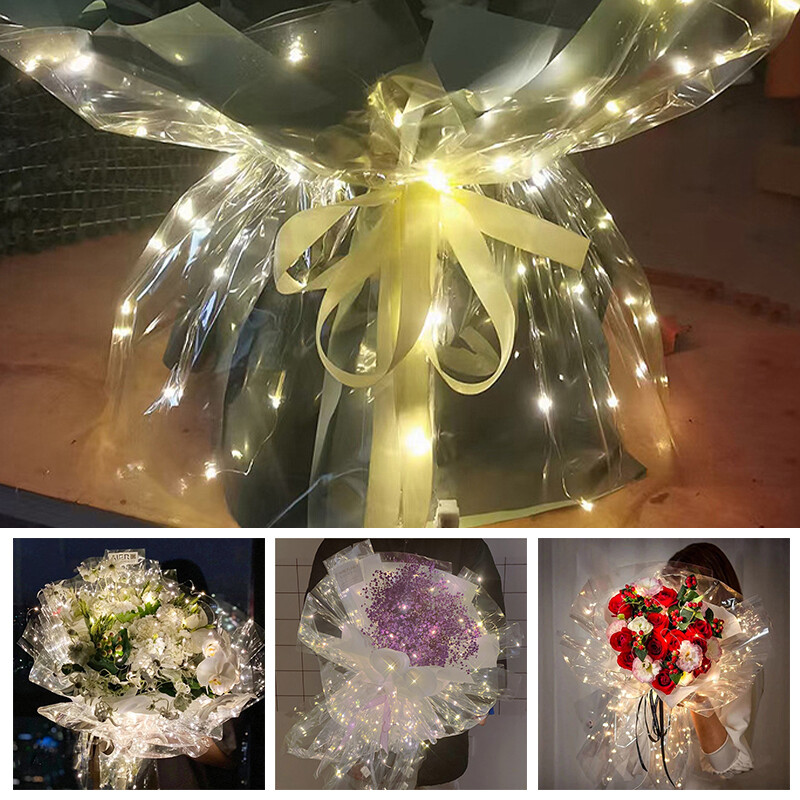 1 cái 60*60cm đèn Led hoa giấy gói sáng bó hoa trong suốt giấy gói